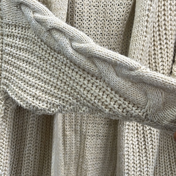 Chunky Oversized Solid Color Open Front Cream Knit Cardigan Sweater - Picture 5 of 15